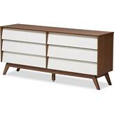 Hildon 6 Drawer Storage Dresser in White & Walnut Finish Wood